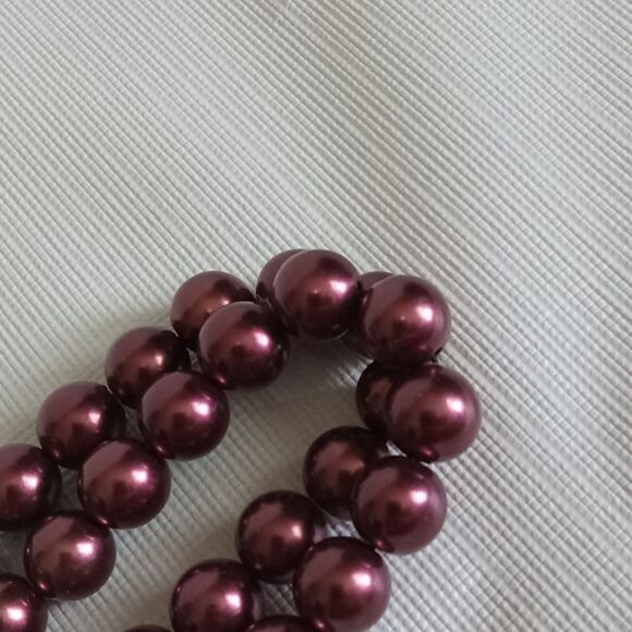 Purple Plastic Beaded Elasticized Double Strand Lightweight Choker Necklace - Picture 7 of 9